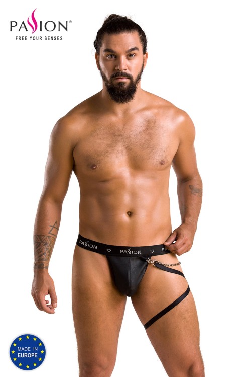 schwarzer Männer String mit Beinharness 058 - L/XL