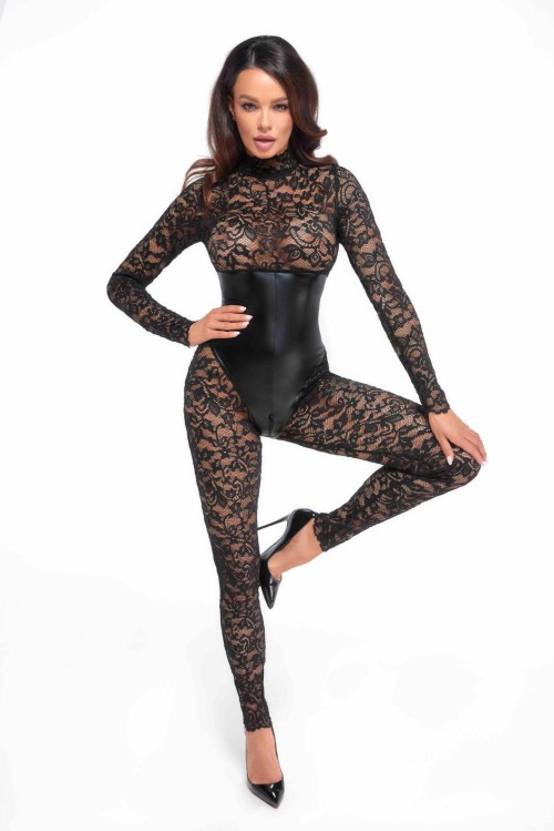 F299 Bodystocking mit Unterbrust-Corsage - L