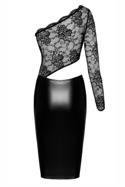 F339 Erotik lace and wetlook midi dress - S