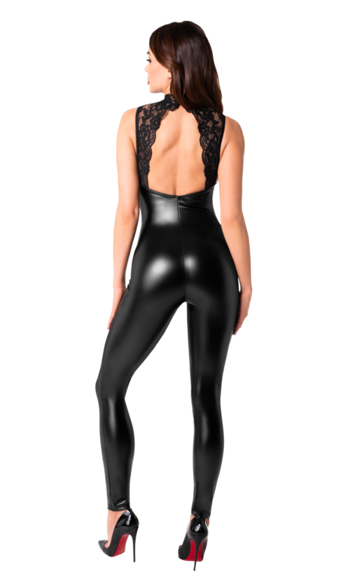 F342 Wetlook Overall mit Spitzen Ausschnitt - XL