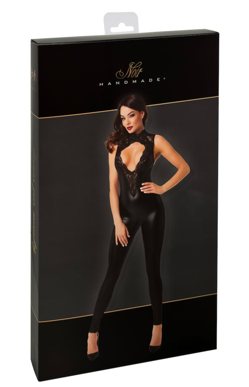 F342 Wetlook Overall mit Spitzen Ausschnitt - S