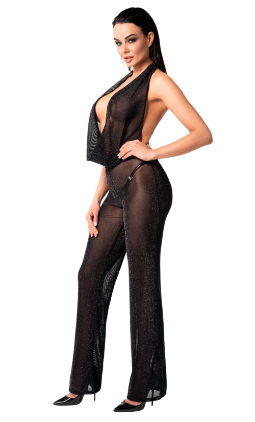 F350 Bodystocking mit Wasserfallausschnitt - L