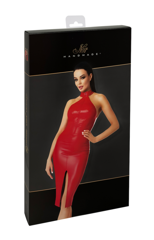 F354 Orgia red powerwetlook midi dress - XL