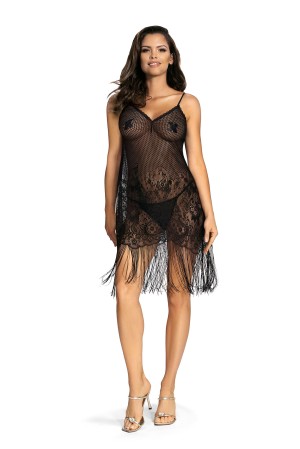 black mesh dress with lace H180971 by Hamana