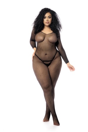 Long Sleeve Fishnet Bodystocking - MAL1102XBLK by Mapale