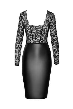 F295 halblanges Wetlook Kleid mit Spitze - M