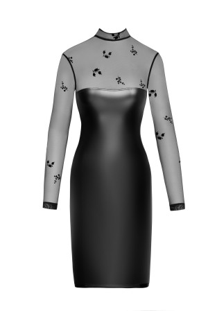 F310 halblanges Powerwetlook Kleid mit Tüll - L