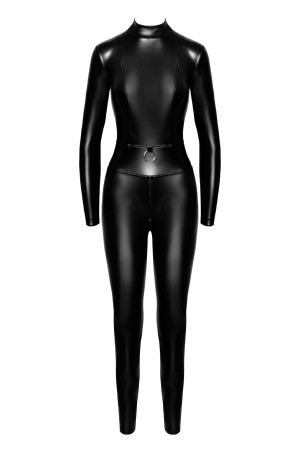 F319 Caged wetlook catsuit with zippers and ring - XL