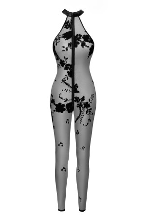 F315 Ego flocked mesh halter catsuit - M