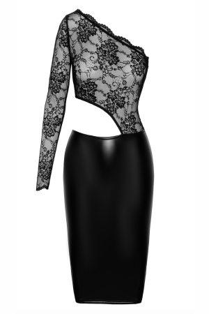 F339 Erotik lace and wetlook midi dress - M